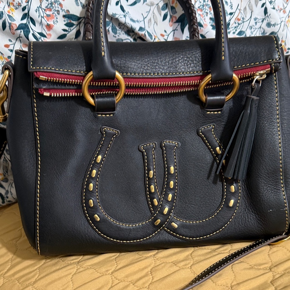Dooney & Bourke Black Satchel with Gold Accents